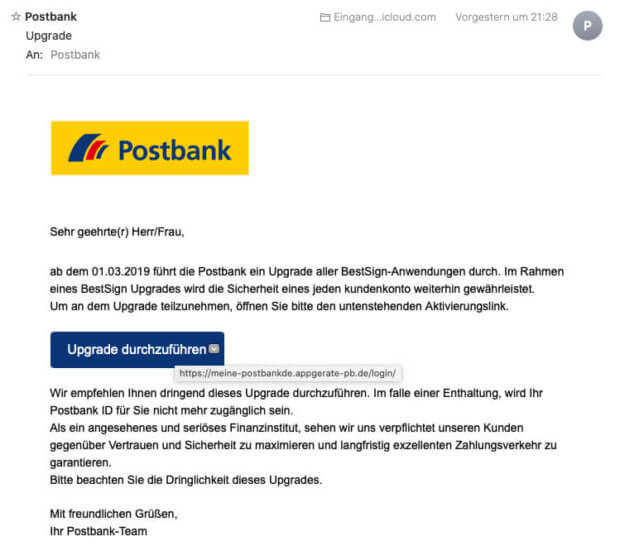 Aktuelle Warnung Vor Postbank Phishing E Mails Sir Apfelot