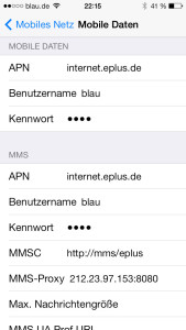 iPhone mobiles Datennetzwerk für blau.de