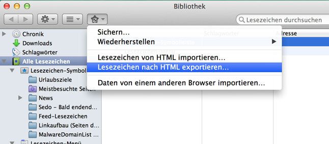 Firefox Lesezeichen exportieren