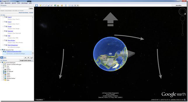 Google Earth mit Navigationspfeilen