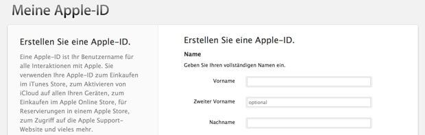 Screenshot Apple ID erstellen