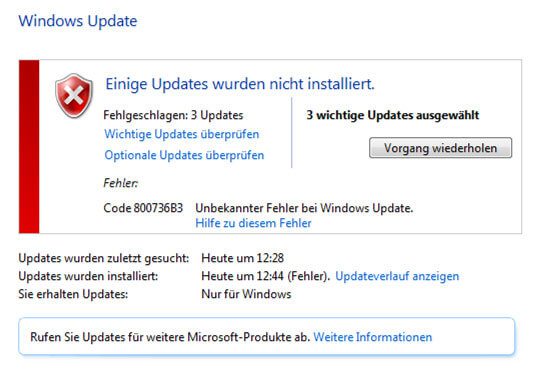 Windows Fehler Code 800736B3