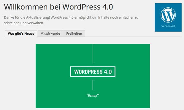 Wordpress 4.0 Willkommen