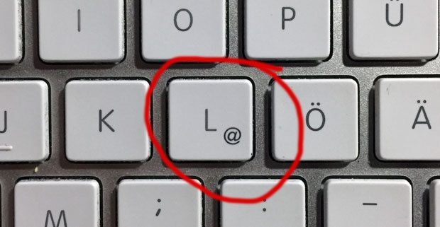 AT-Zeichen auf der Mac Tastatur