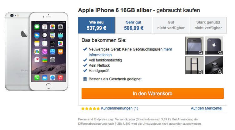 auf reBuy.de kann man sein iPhone 6 gebraucht kaufen