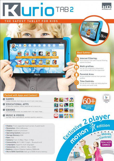 Kurio Tab2 motion 7 Zoll Kinder Tablet PC (MTK Mediatek Quadcore, 1GB RAM, 8GB HDD, Android)