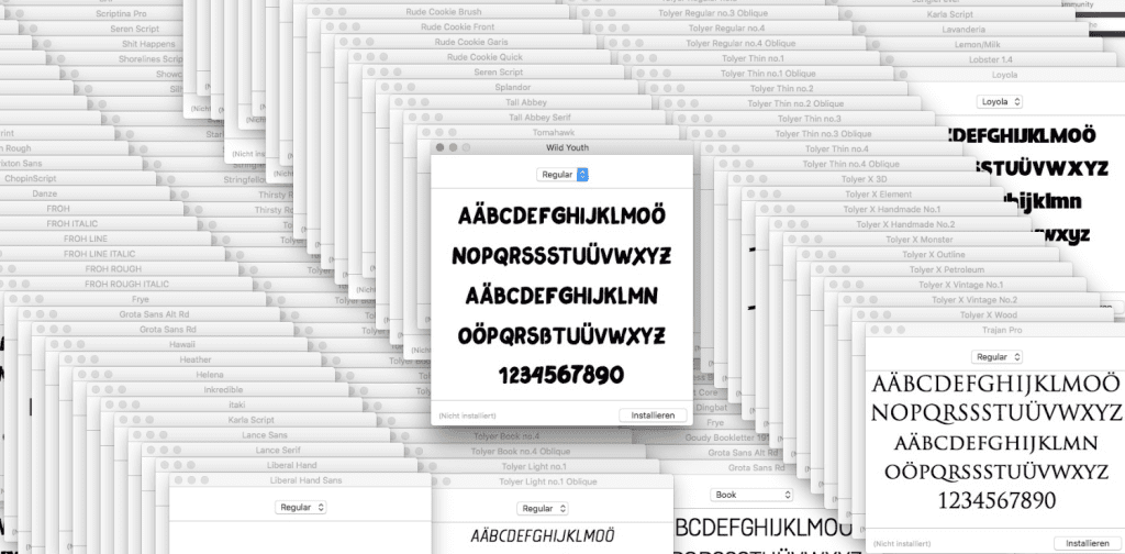 Screenshot mehrere Schriften/Fonts installieren am Mac