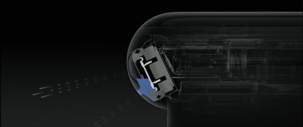 Der Lautsprecher der Apple Watch Series 2 beim Entleeren - Screenshot von der Apple Keynote 2016