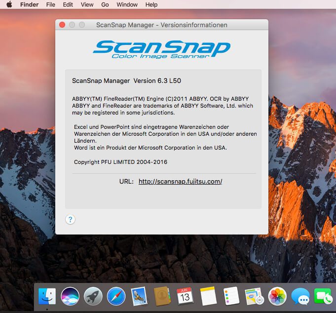 Fujitsu ScanSnap Scanner Software mit Problemen unter macOS Sierra