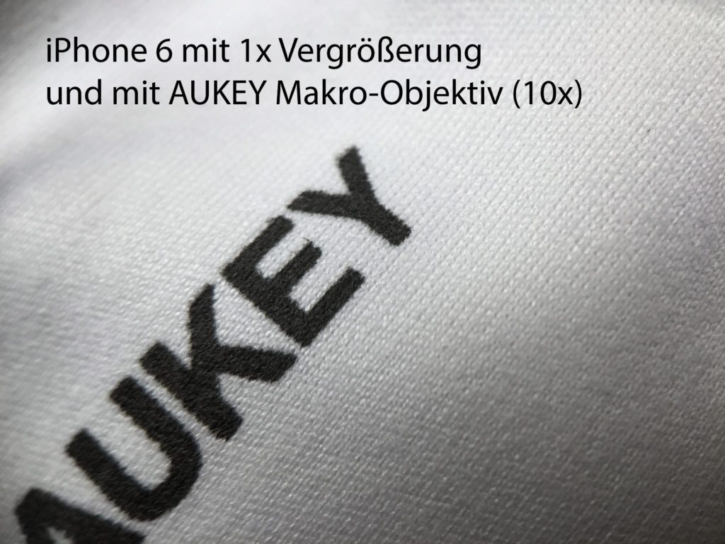 Hier wurde das Tuch mit dem iPhone 6 und der Aukey Makro-Linse (10x) fotografiert.