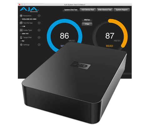 Gemacht zum Festplatten Performance testen: AJA System Test.