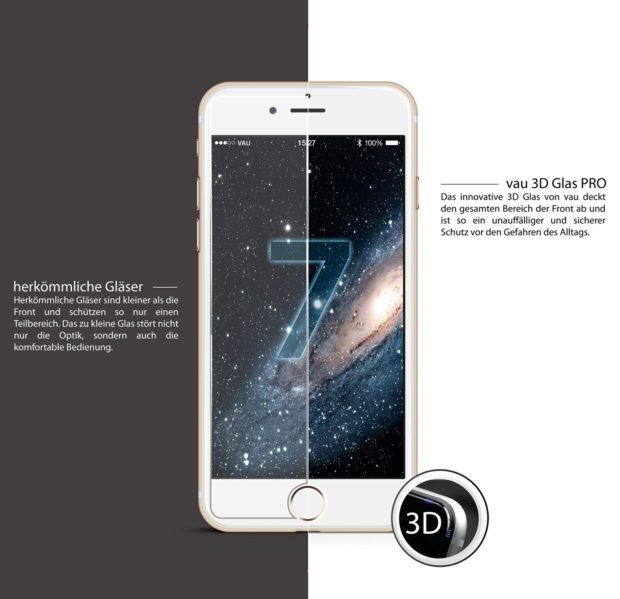 VAU Panzerglasfolie iPhone 7 mit gewölbten Kanten – Schutz des kompletten Displays