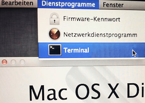 Mac OS cmd R Dienstprogramme Terminal aufrufen