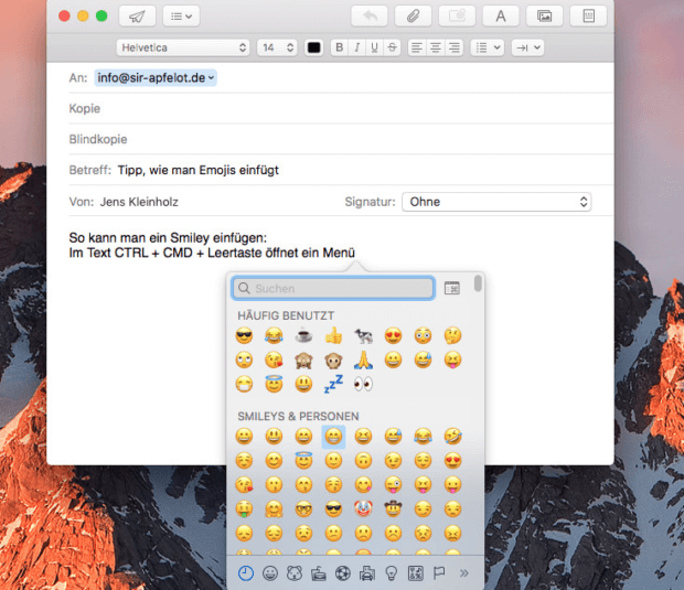 Smileys einfügen in macOS E-Mail schreiben