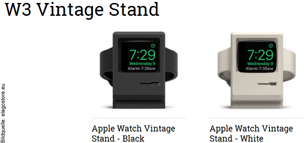 Apple Watch Ladestation W3 Stand von ELAGO. In diesem Artikel gibt's Details zum Apple Watch Stand und Alternativen, auch für weitere Apple Gadgets.
