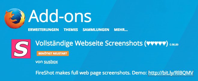 Das Firefox Addon Fireshot verspricht komplette Webseiten-Screenshots zu machen – bei mir am Mac läuft es seit etlichen Wochen nicht mehr.