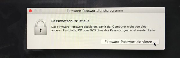 Meldung beim Einrichten des macOS Firmware Password