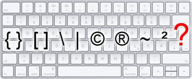 Sonderzeichen auf der Apple Tastatur an Mac oder MacBook finden? Nicht einfach. Hier bekommt ihr Shortcuts für Sonderzeichen unter OS X und macOS. Tastaturbild: Apple