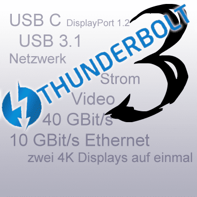 Thunderbolt 3, USB C 3.1, VGA, HDMI, 40 GBit / s, 4K Display, 5K Monitor, Datenübertragung