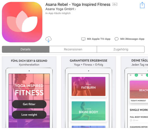 Die Asana Rebel App findet man im App-Store sowohl für das iPhone als auch für das iPad.
