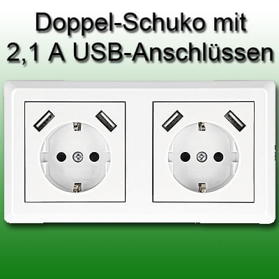 Minadax Doppelsteckdose mit 4 USB Anschlüssen zum Aufladen von iPhone und iPad 5V 5 Volt 2,1A 2,1 Ampere