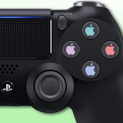 Mit dem PS4 Controller am Mac spielen? Das geht per USB oder Bluetooth. Hier eine Anleitung zum Verbinden von PlayStation 4 Controller und Apple Computer. (Bild: Amazon, Apfel-Montage: Johannes Domke)