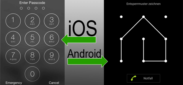 Unter iOS für iPhone und iPad lässt sich ein sechsstelliger PIN einrichten; bei Android Smartphones und Tablets ist es ein Entsperrmuster mit max. 9 Kontaktpunkten. Das Haus vom Nikolaus ist damit theoretisch möglich...