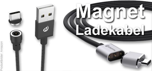 Magnet Ladekabel USB-C, Micro-USB, Lightning