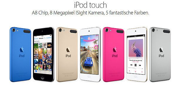 Der iPod Touch wird im Apple Store noch effektvoll beworben. iPod Shuffle und iPod Nano wurden aus dem Sortiment genommen. Die Zukunft gehört AirPods, HomePod und Co. (Bildquelle: apple.com)