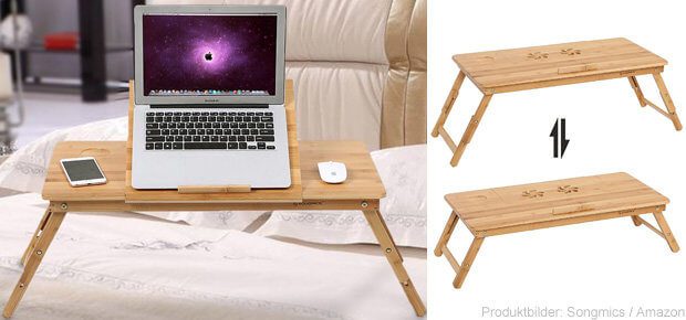Der Songmics Laptoptisch ist ein faltbarer Betttisch, auf dem ihr das MacBook ideal positionieren könnt. Der Tisch aus Bambus bietet viel Platz, höhenverstellbare Beine und mehr.