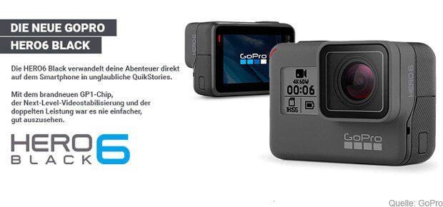 Die neue Action- und Outdoor-Kamera GoPro HERO 6 Black ist draußen. Ein eigener GP1-CPU, Touch-Zoom, HDR-Fotos und 4K Videos mit 60fps gehören zu den Specs. technische Daten, Datenblatt