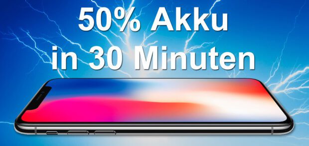 Schnelles Aufladen beim iPhone X Akku soll superschnell sein: bis zu 50% Akkuladung in nur 30 Minuten. Die benötigte Technik gibt es schon, aber sie ist teuer. Apple Smartphone