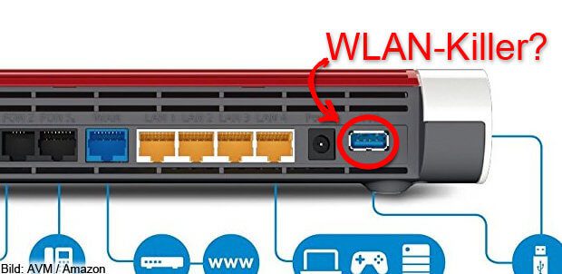 Ein USB 3.0 Gerät stört WLAN und DECT? Dann versucht, dessen Kabel zu schirmen bzw. ein besser geschirmtes Kabel zu verwenden.