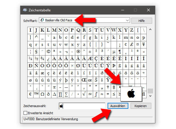 Das Apple-Zeichen eingeben am PC ist dank diesem Systemprogramm möglich. Screenshot: Sir-Apfelot.de