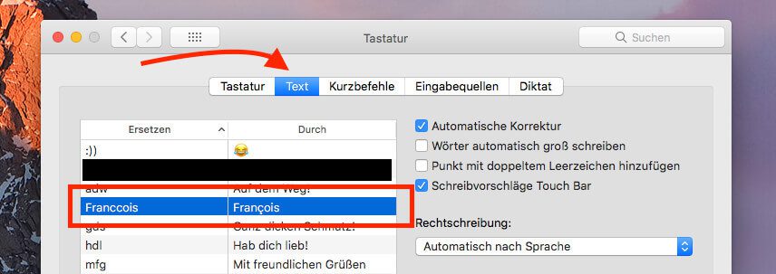 Das Problem von immer wiederkehrenden Namen mit Akzenten läßt sich gut mit der mac OS Funktion der Textkürzel beheben.
