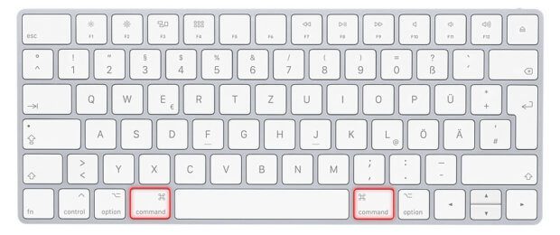 Die Mac Befehlstaste befindet sich auf der Apple Tastatur zwischen alt- / option- und Leerzeichen-Taste. Es handelt sich um den cmd- bzw. command-Key mit dem Symbol ⌘.
