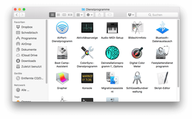 Der Mac Shortcut cmd-shift-U im Finder bringt euch zu den Dienstprogrammen (U steht dabei für "Utilities")