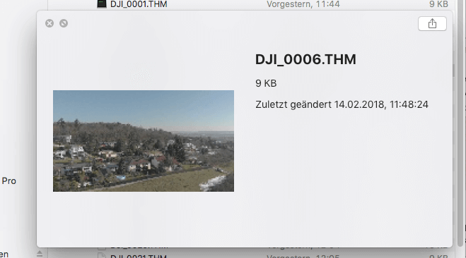 Die THM-Dateien sind kleine Vorschaubilder von Videos. Der Finder zeigt die Informationen der Datei inklusive des Mini-Bildes an.