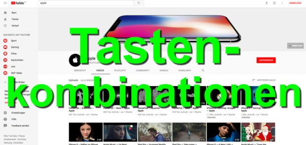 Die folgenden YouTube Tastenkombinationen helfen euch beim Navigieren im Video.