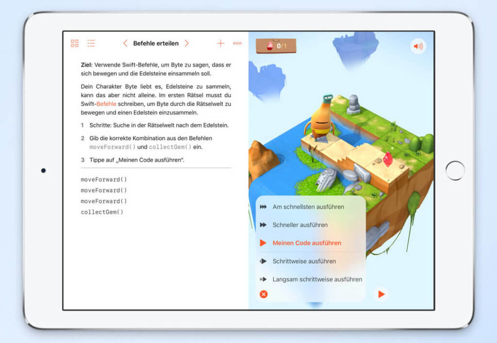 Die iPad-App Swift Playgrounds ist ein spielerischer Ansatz, um sich mit dem Thema Programmierung in Swift zu beschäftigen. Die App ist kostenlos und kann aus dem App-Store geladen werden.
