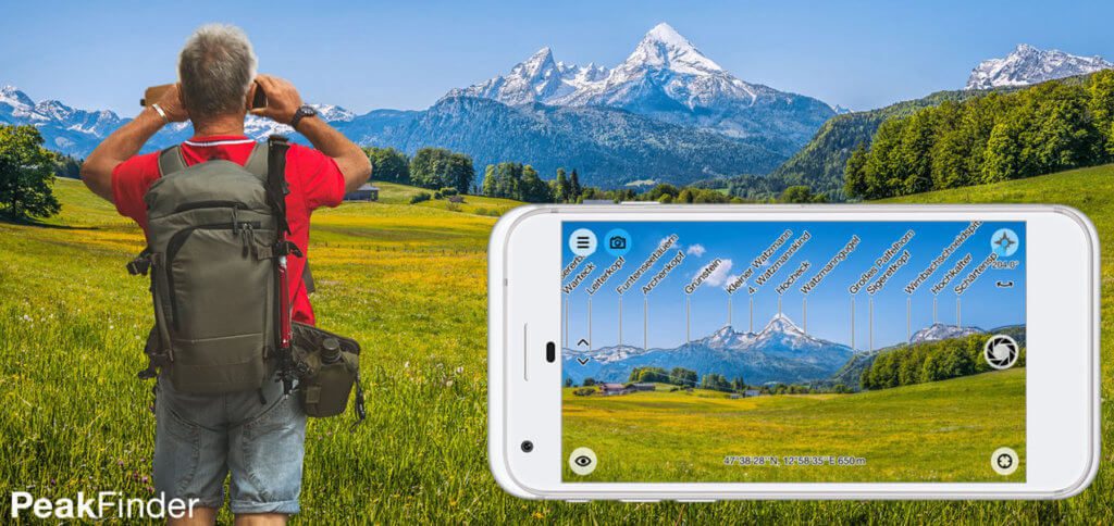 Die PeakFinder AR App für iOS auf dem Apple iPhone, iPad und iPod Touch zeigt Bergnamen auf dem Echtzeit-Bild der Kamera an - oflline, weltweit und bei 350.000 Bergen! Details, Funktionen und Download gibt's hier.