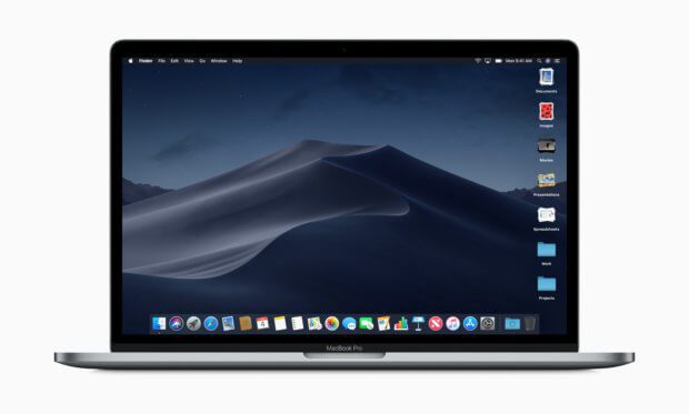 Die offizielle Vorschau auf macOS Mojave von Apple zeigt Datei-Stapel auf dem Schreibtisch und den dynamischen Desktop-Hintergrund. Weiterhin wird das Einfügen von Emoji in Mail vereinfacht.