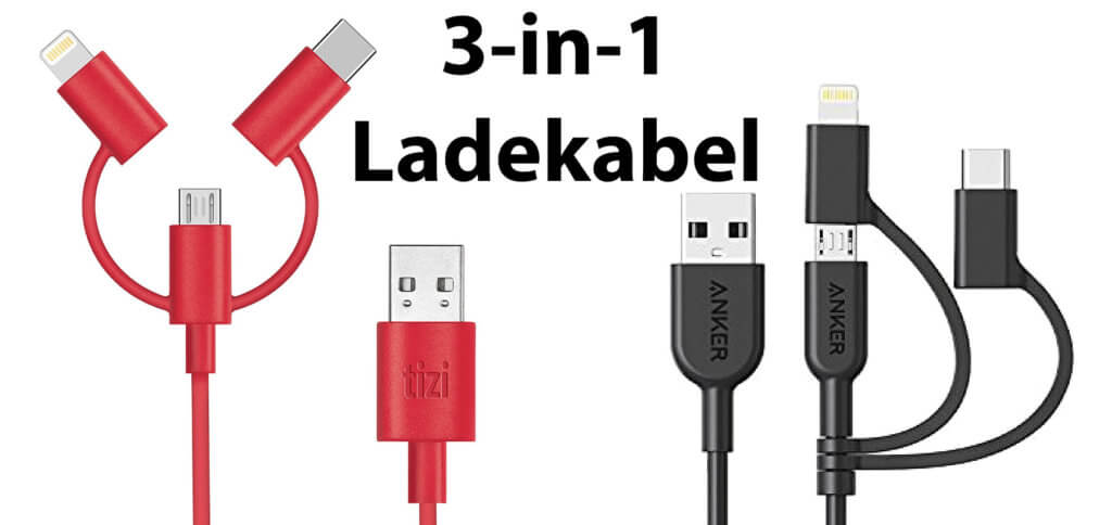 Ein 3-in-1 Ladekabel mit USB-A, Mikro-USB, USB-C und Lightning - das gibt es von verschiedenen Anbietern.