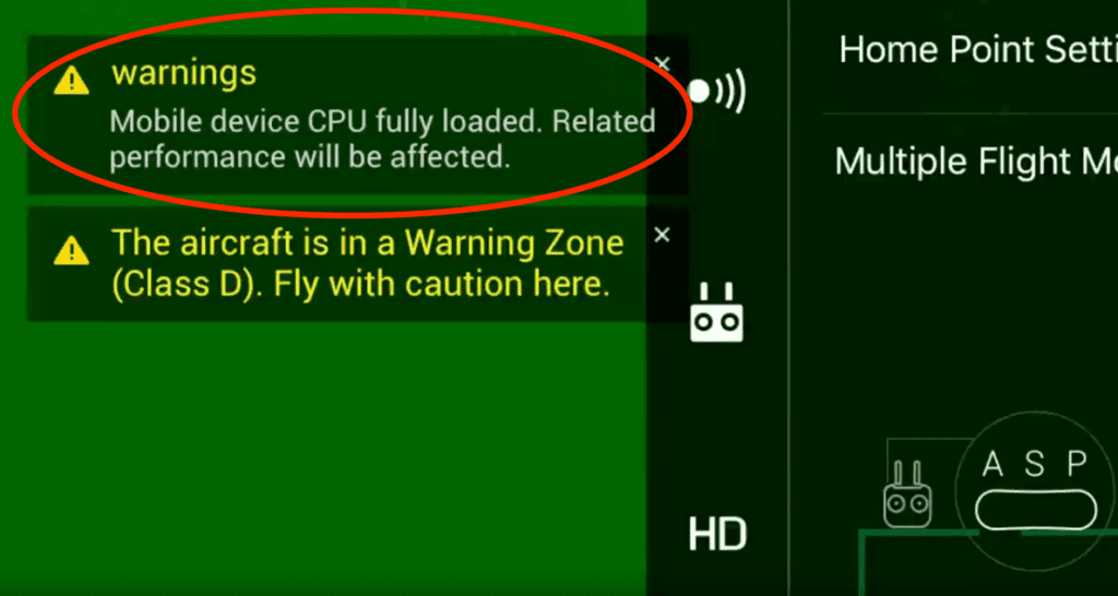 Warnmeldung die besonders Nutzer älterer Mobilgeräte bekommen: "Mobile device CPU fully loaded" oder zu Deutsch "CPU überlastet". (Quelle: Video)