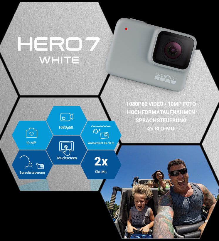 Die GoPro HERO7 White ist das "einfachste" Modell der 2018-Reihe. Dennoch sind die Specs nicht zu verachten! Hero 7 Weiß