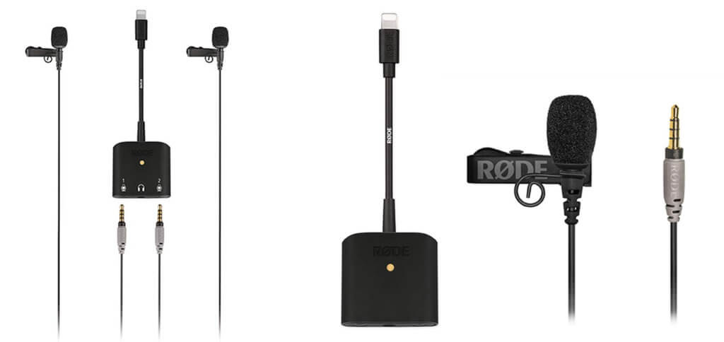 Das Røde SC6L Interview-Kit bietet einen Audio Splitter mit Lightning-Anschluss, Audio-Ausgang und zwei Mikrofon-Eingängen sowie zwei smartLav+ Kondensator-Mikrofone.