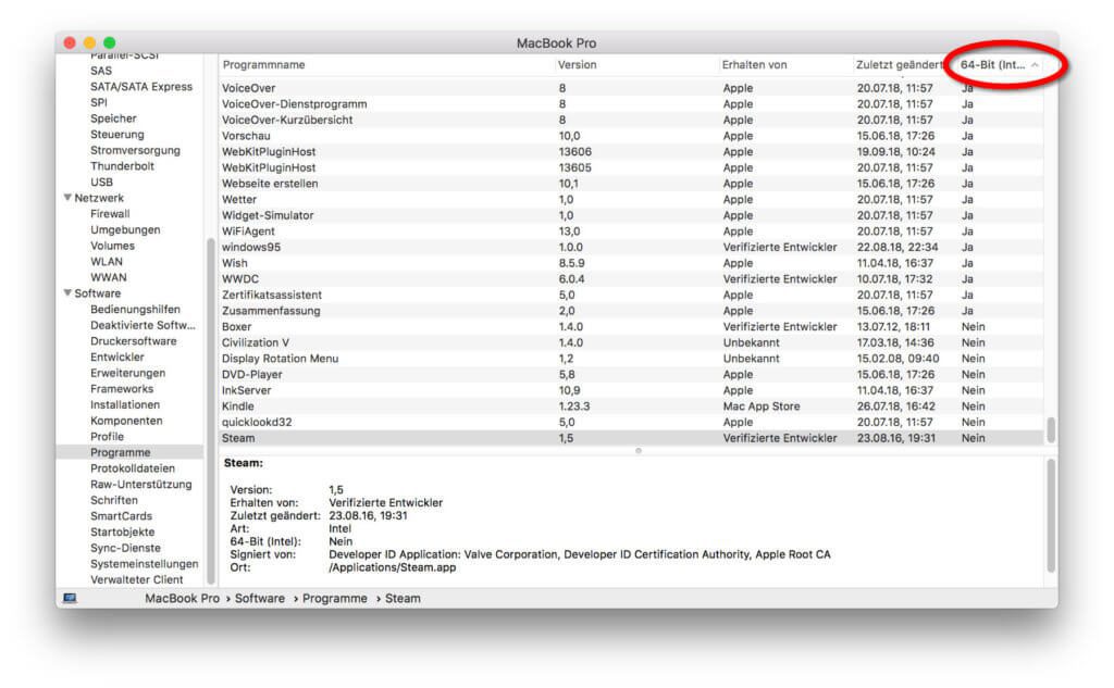 Ihr wollt vor oder nach dem macOS Mojave Upgrade checken, welche Mac Apps unter 32 Bit statt 64 Bit laufen? Hier findet ihr die Übersicht! Damit wisst ihr, welche Programme 2019 aktualisiert oder ausgetauscht sein müssen, um mit macOS 10.15 zu funktionieren ;)