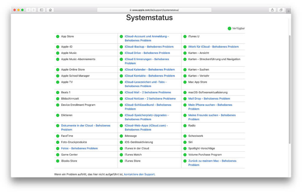 Der Apple Systemstatus: Sind die Dienste aus Cupertino verfügbar, durch ein Problem gestört oder komplett ausgefallen? Hier seht ihr es und könnt zudem Down Times melden!