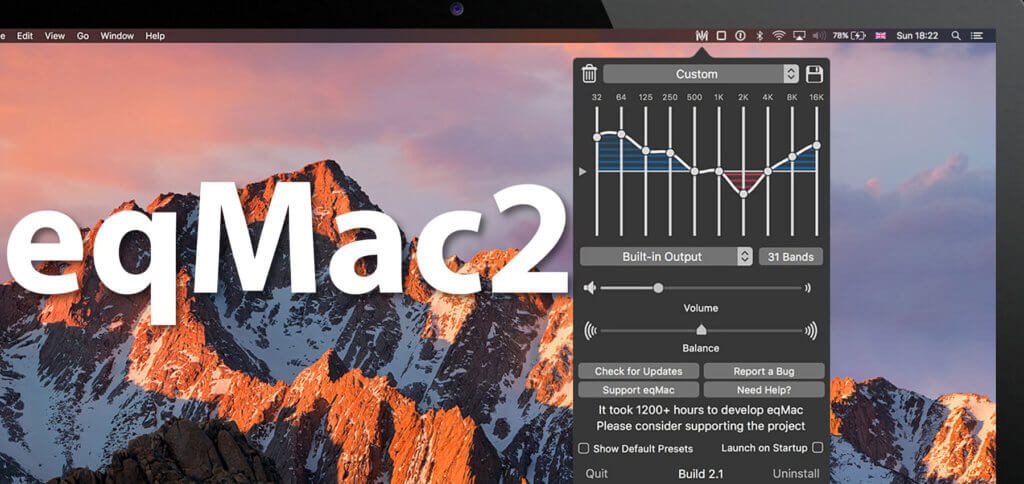 Die App eqMac2 ist ein Equalizer-Tool für die macOS-Menüleiste. Per Presets oder eigenen EQ-Einstellungen lassen sich Musik, Sprache, Filme und weiteres Audio gehaltvoller wiedergeben.
