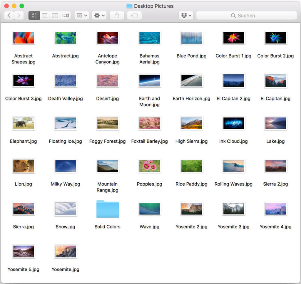In diesem Mac-Ordner findet ihr die macOS Wallpaper für den macOS Desktop. Darunter sind aktuelle sowie alte; von Mojave über High Sierra, Sierra und El Capitan hin zu Yosemite, Lion und Co. ist alles dabei ;)